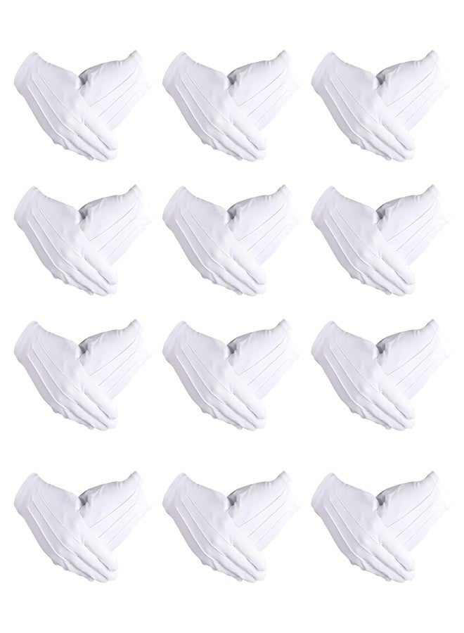 Hftjtsa 12 Pairs Adult White Uniform Gloves Nylon Cotton Parada Costume Gloves for Police Formal Tuxedo Guard Women Men (12, White, one size) - Image 1